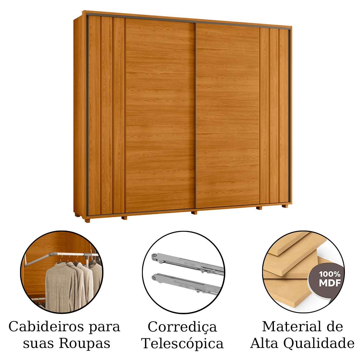 03 guarda roupa 2 portas de correr ripado 100 mdf dubai