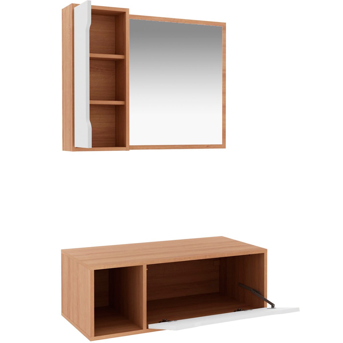 02 kit gabinete e espelheira de banheiro 80 cm karina