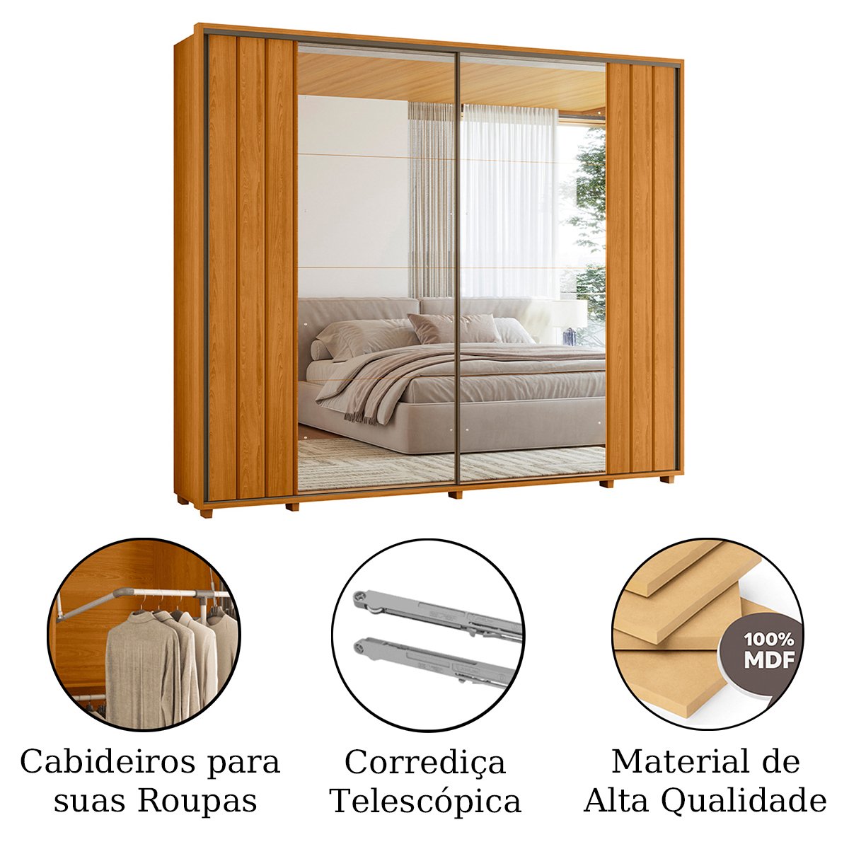 03 guarda roupa grande 2 portas com espelho 100 mdf dubai