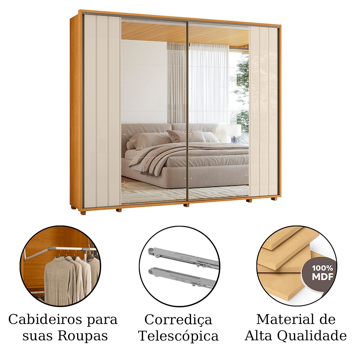 06 guarda roupa grande 2 portas com espelho 100 mdf dubai