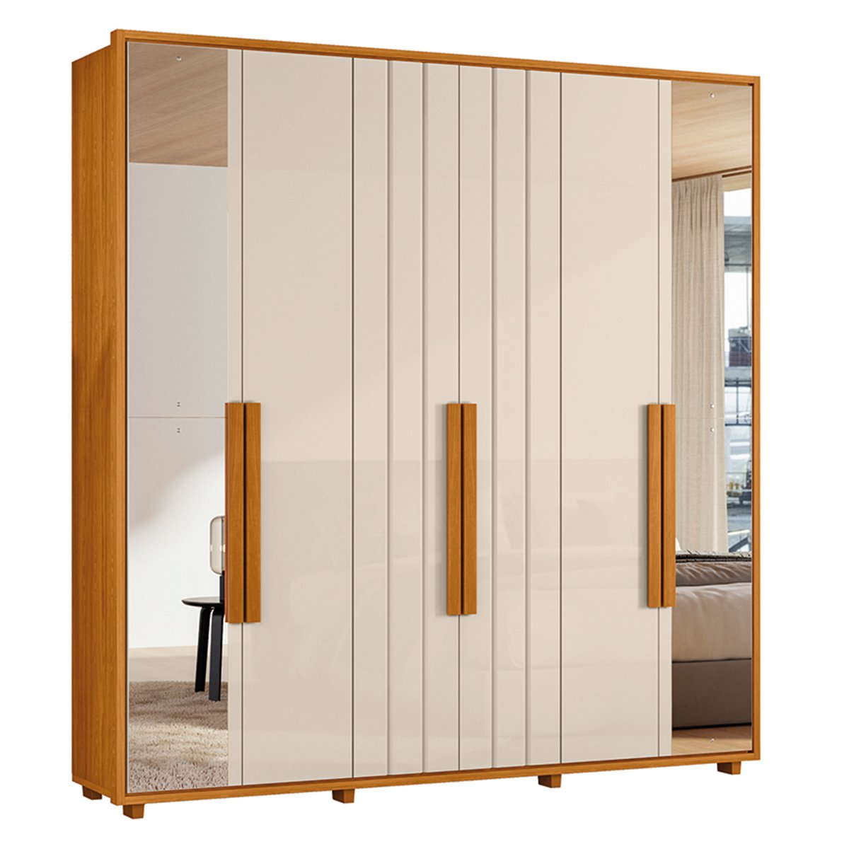 05 guarda roupa 2 portas com espelho ripado 100 mdf palladini