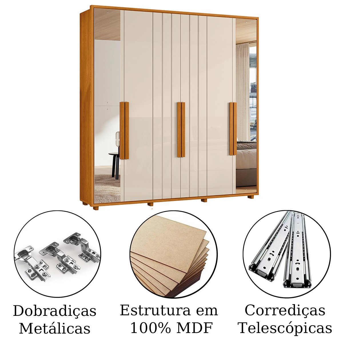 06 guarda roupa 2 portas com espelho ripado 100 mdf palladini