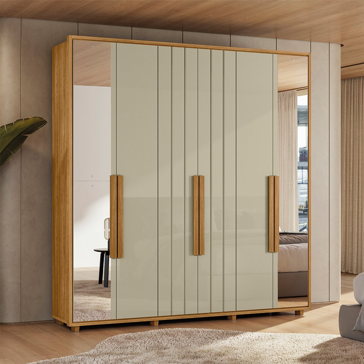 07 guarda roupa 2 portas com espelho ripado 100 mdf palladini