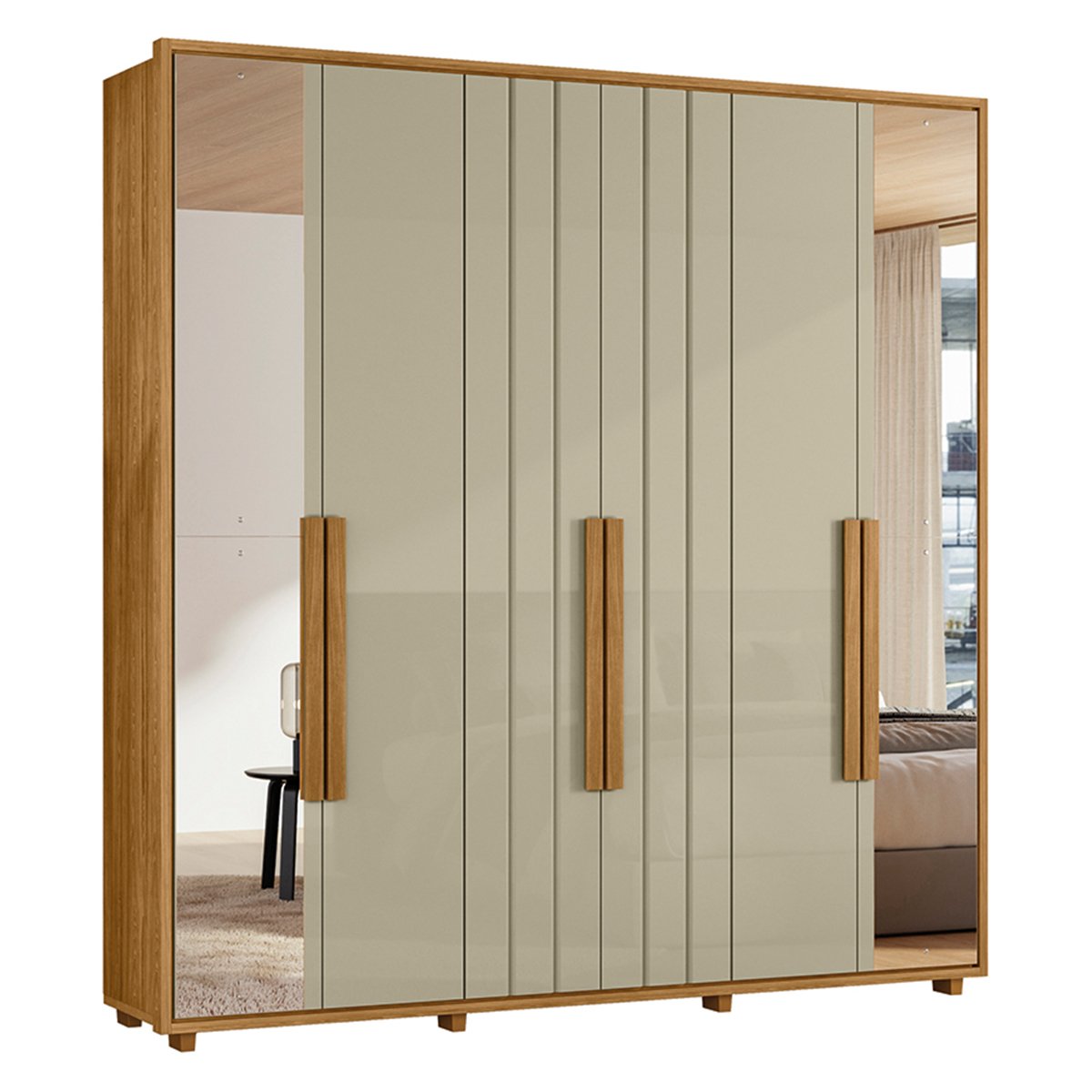 08 guarda roupa 2 portas com espelho ripado 100 mdf palladini