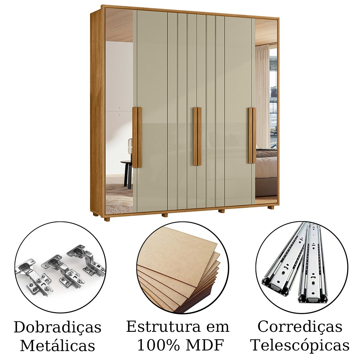 09 guarda roupa 2 portas com espelho ripado 100 mdf palladini