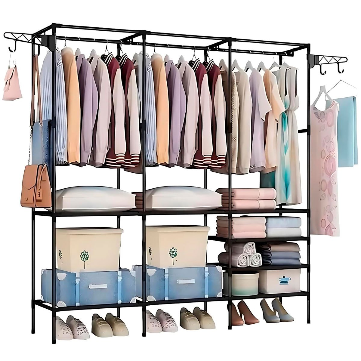 01 guarda roupa arara 3 colunas multifuncional desmontavel