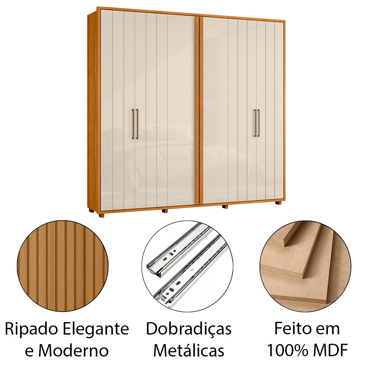 08 guarda roupa ripado 6 portas de giro 100 mdf morelli