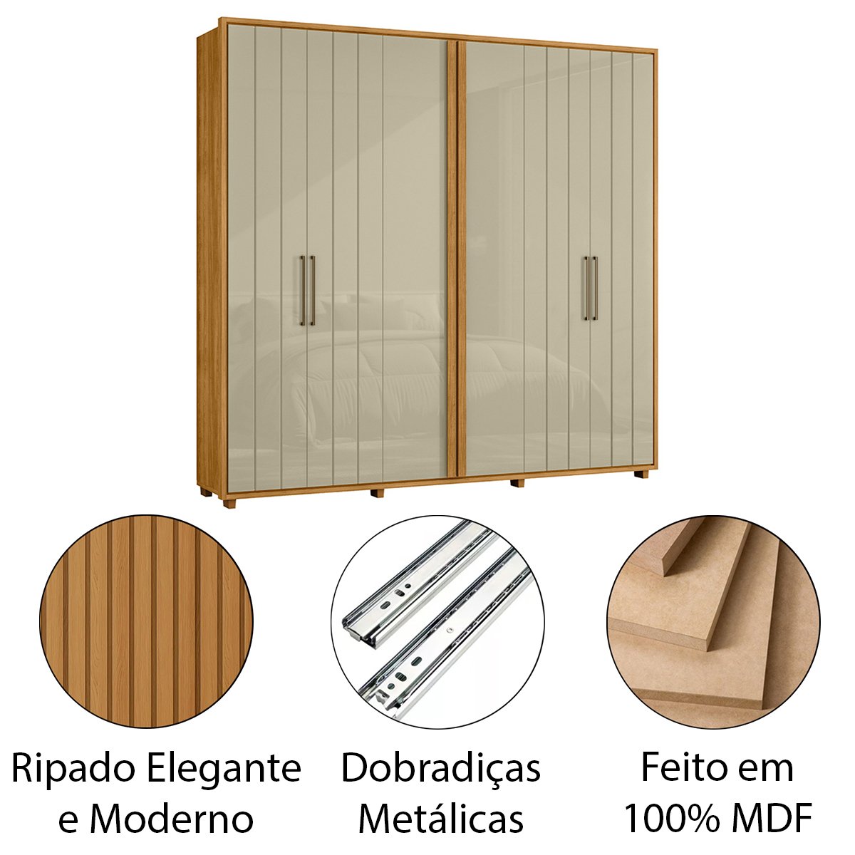 11 guarda roupa ripado 6 portas de giro 100 mdf morelli