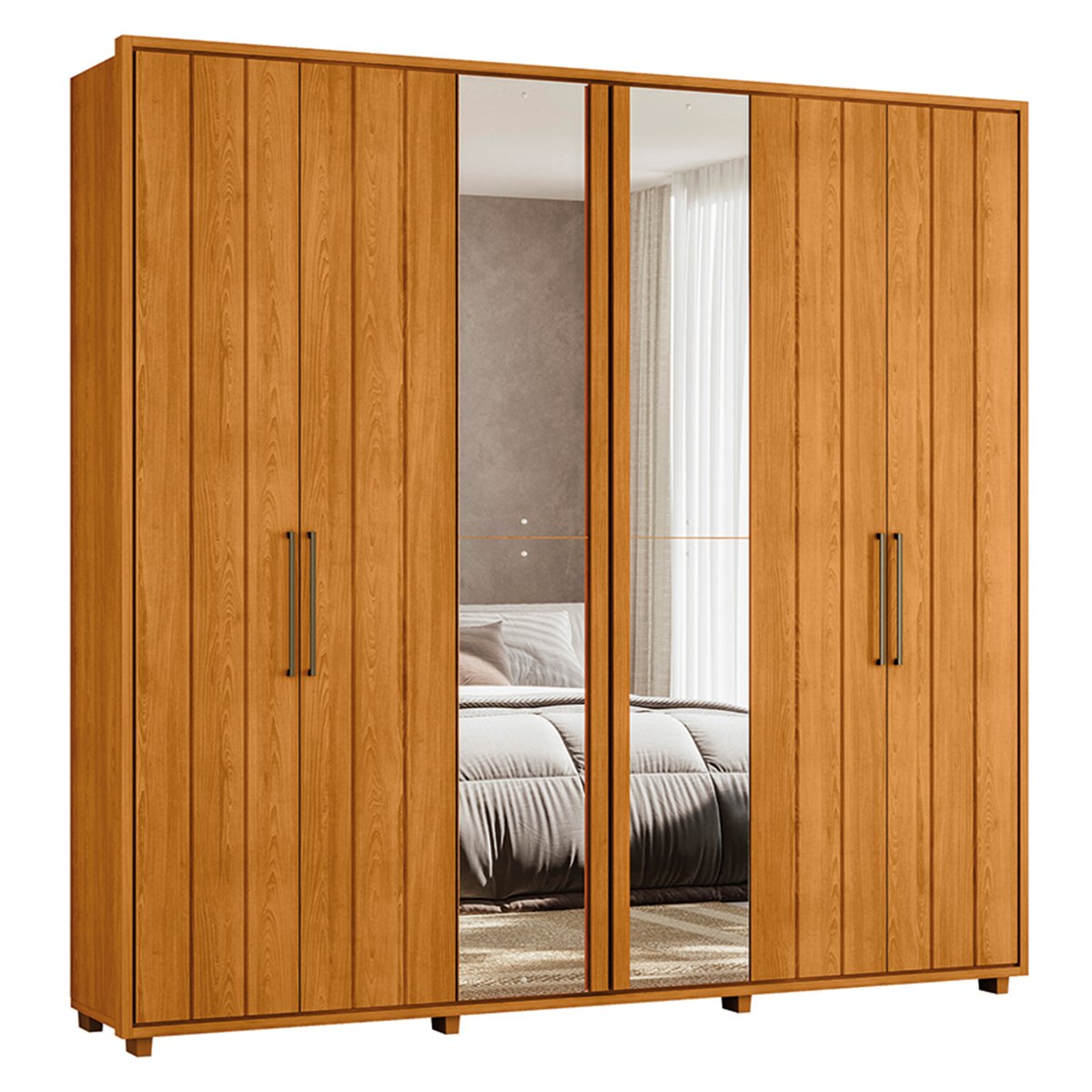 01 guarda roupa 2 portas com espelho 100 mdf ripado morelli