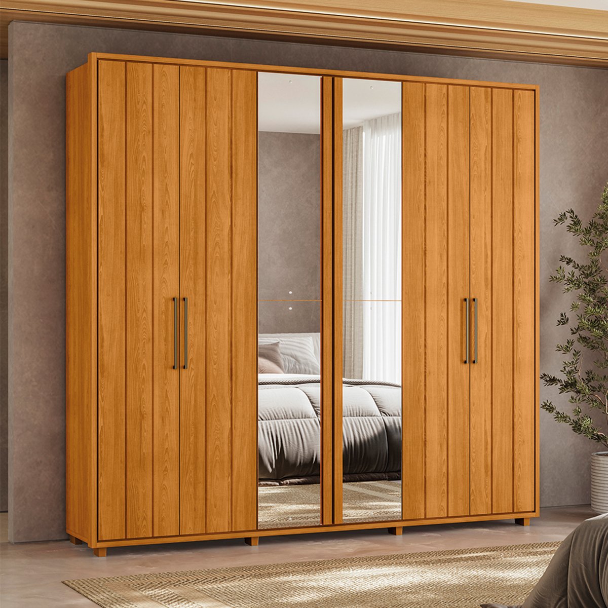 02 guarda roupa 2 portas com espelho 100 mdf ripado morelli