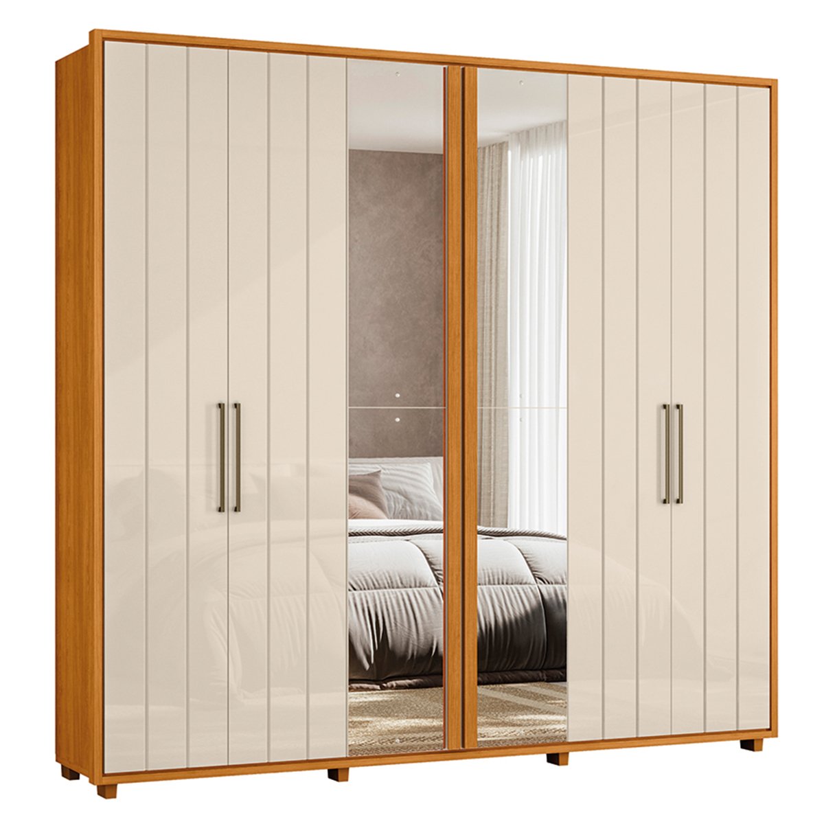 04 guarda roupa 2 portas com espelho 100 mdf ripado morelli