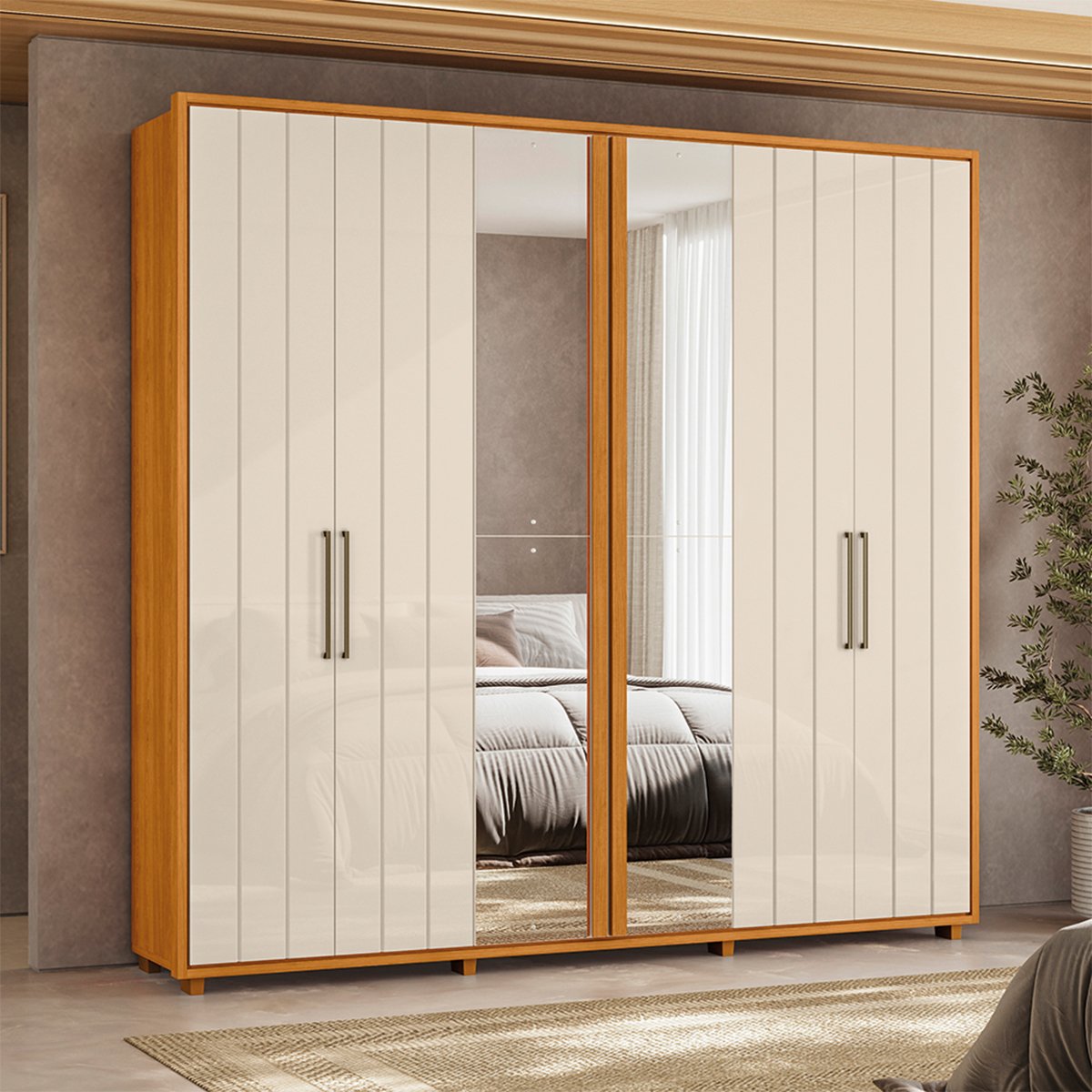 05 guarda roupa 2 portas com espelho 100 mdf ripado morelli