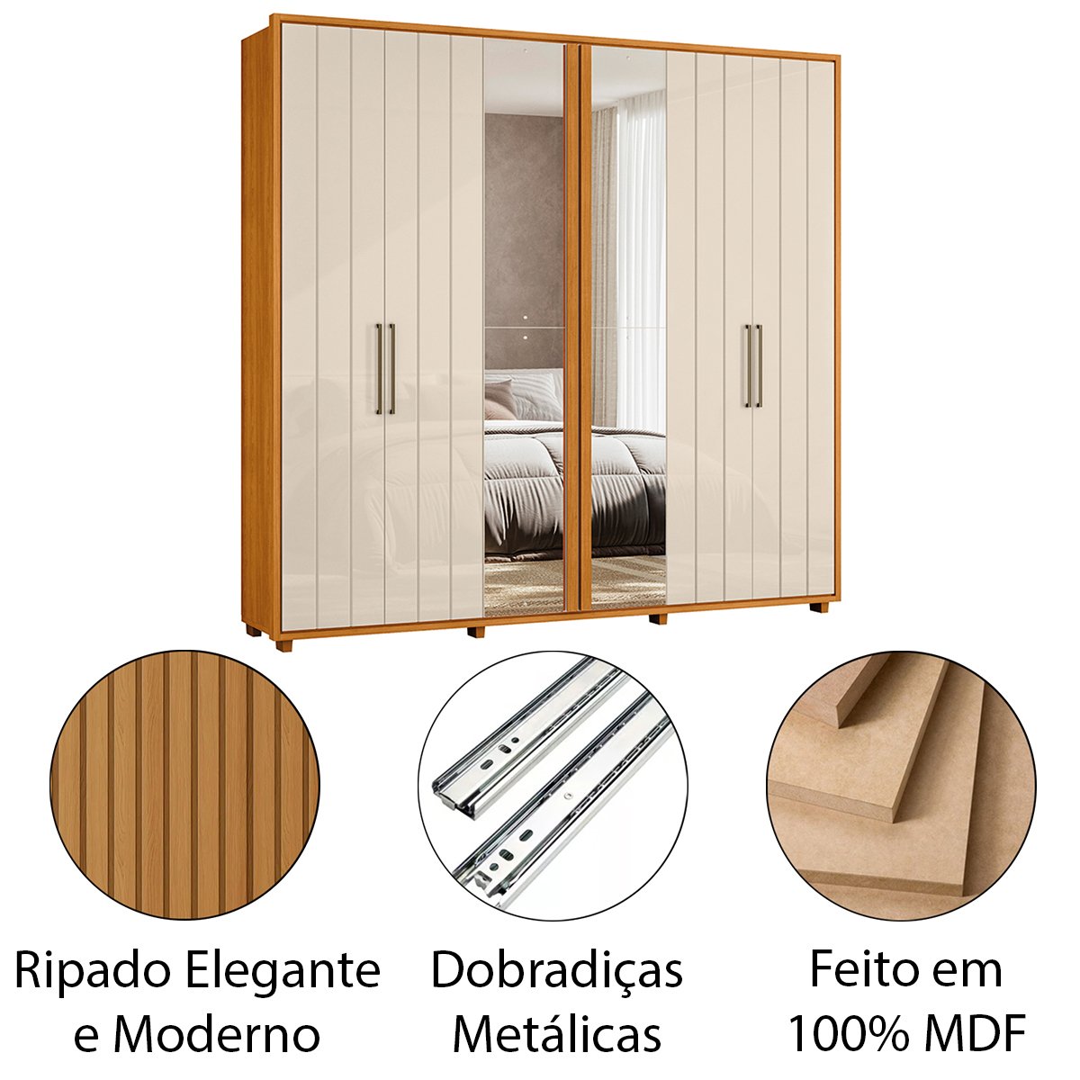 06 guarda roupa 2 portas com espelho 100 mdf ripado morelli