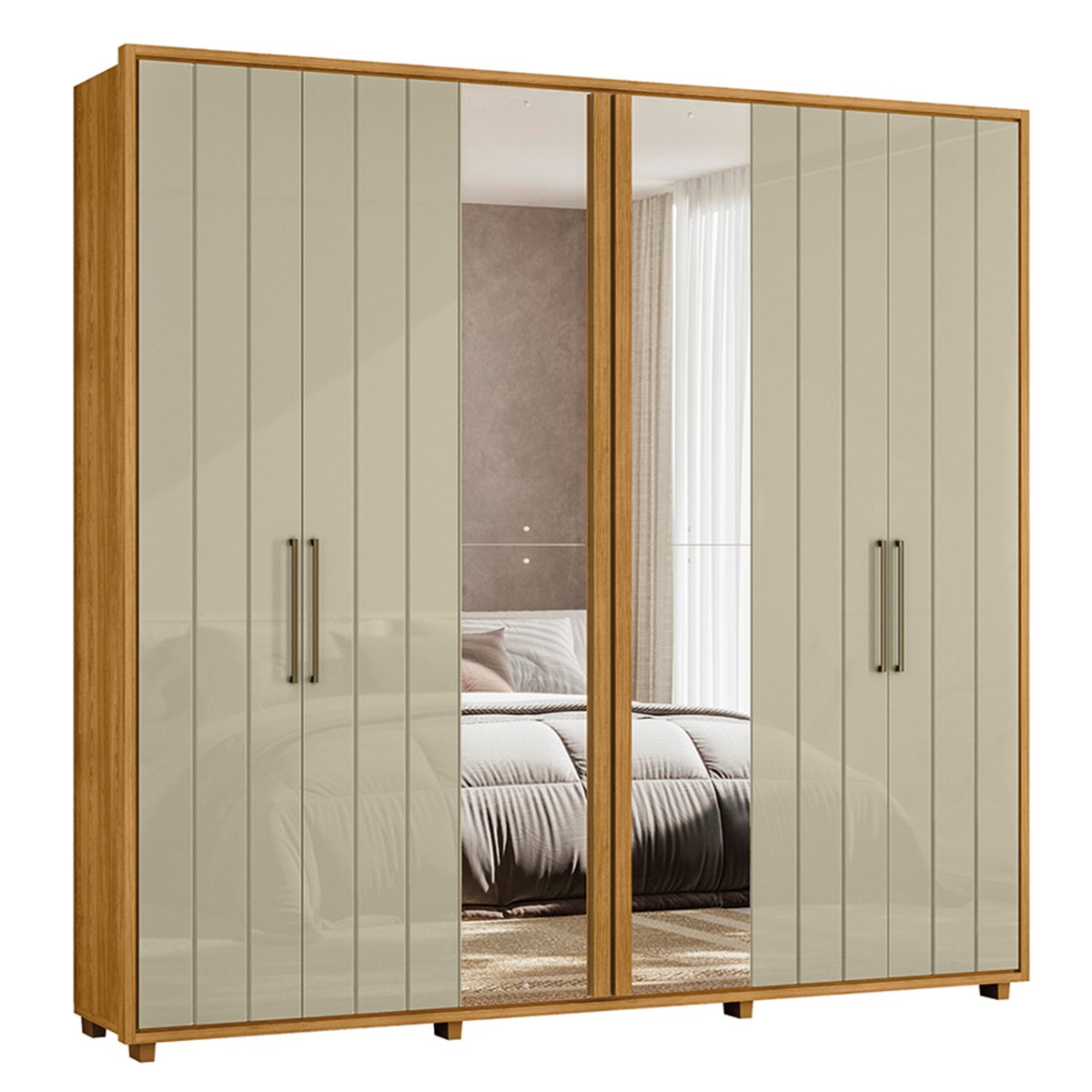 07 guarda roupa 2 portas com espelho 100 mdf ripado morelli