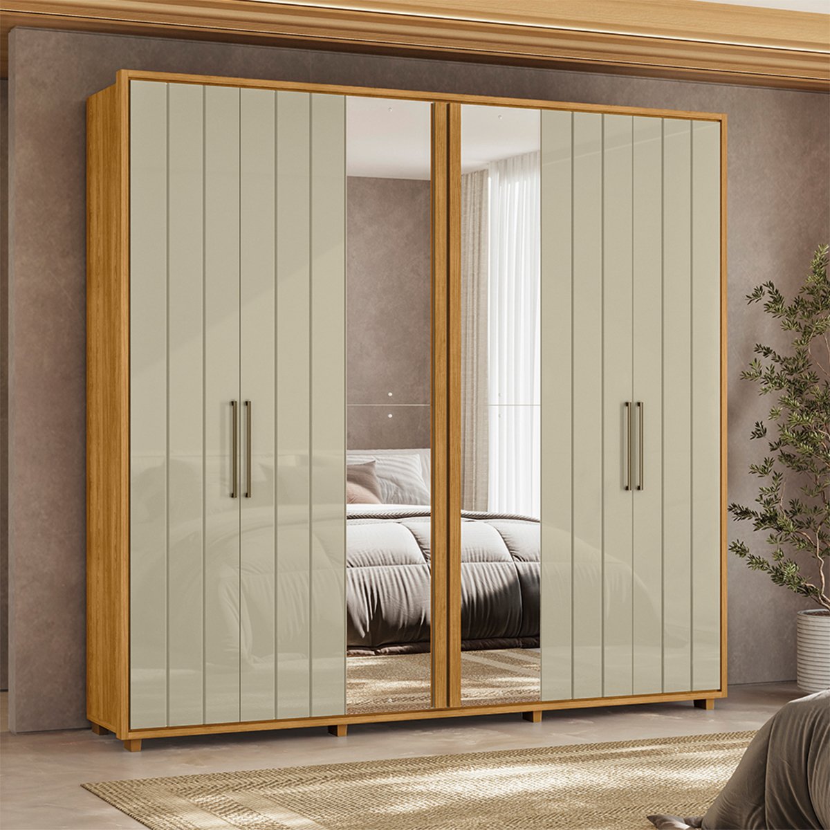 08 guarda roupa 2 portas com espelho 100 mdf ripado morelli