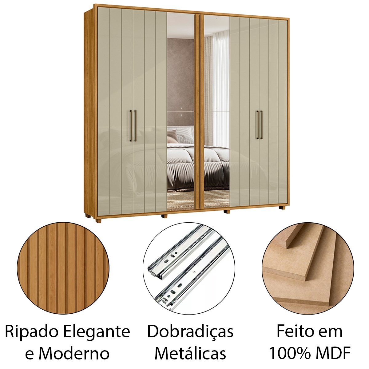 09 guarda roupa 2 portas com espelho 100 mdf ripado morelli