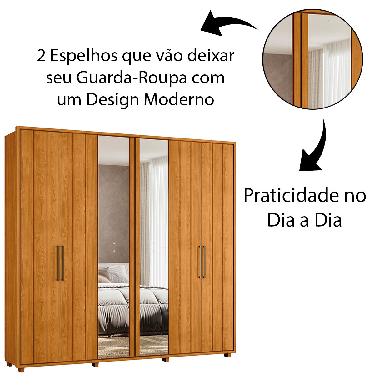 10 guarda roupa 2 portas com espelho 100 mdf ripado morelli
