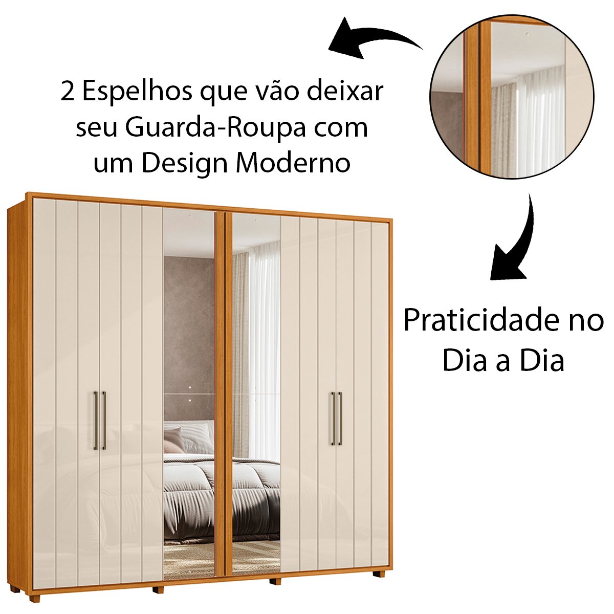 11 guarda roupa 2 portas com espelho 100 mdf ripado morelli