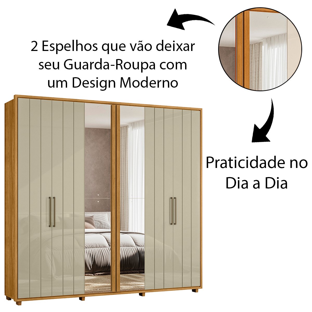 12 guarda roupa 2 portas com espelho 100 mdf ripado morelli