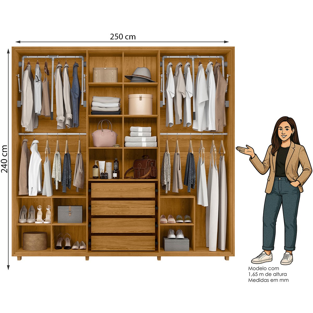 01 guarda roupa 6 portas 100 mdf ripado 250 cm morelli