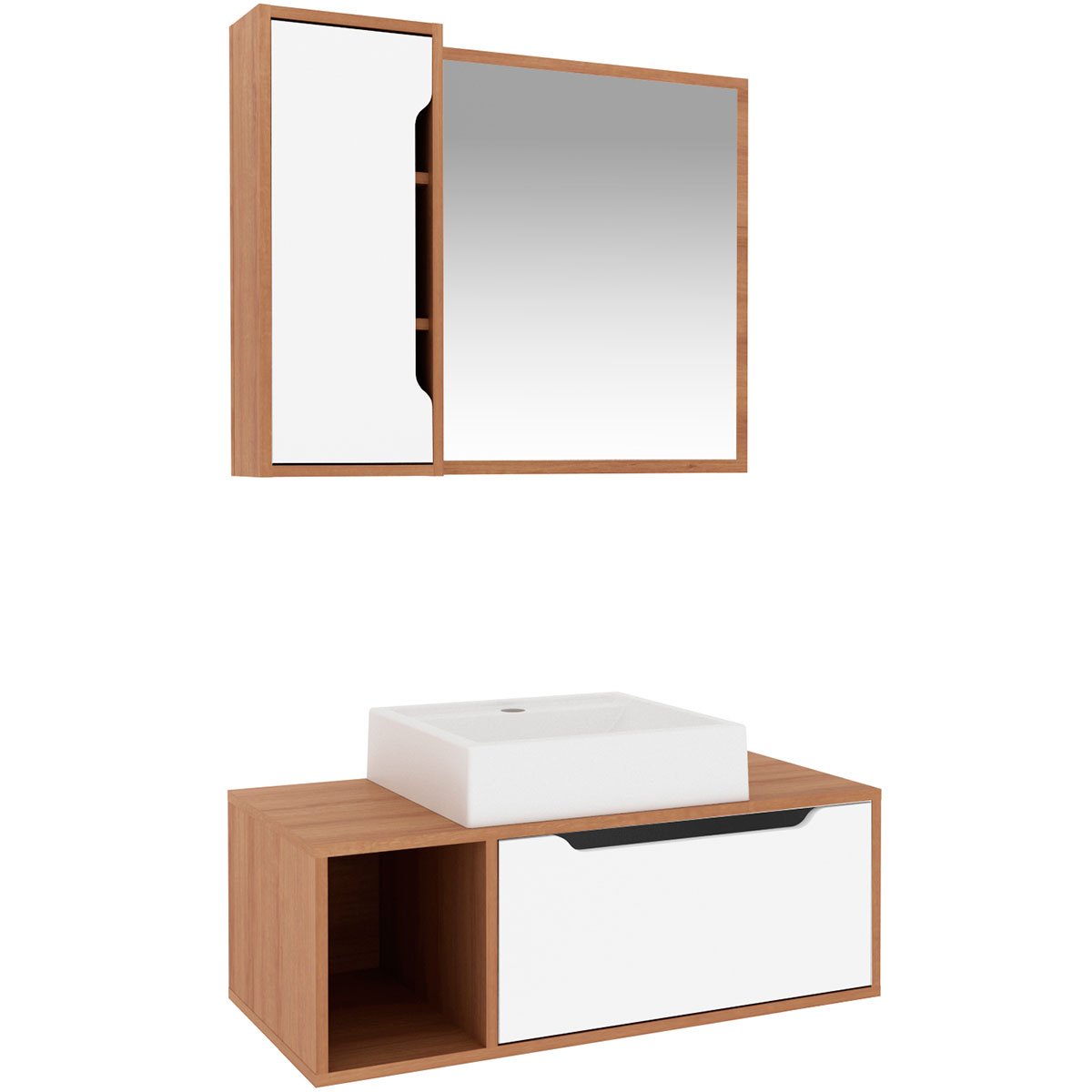 01 kit gabinete e espelheira de banheiro 80 cm com cuba karina