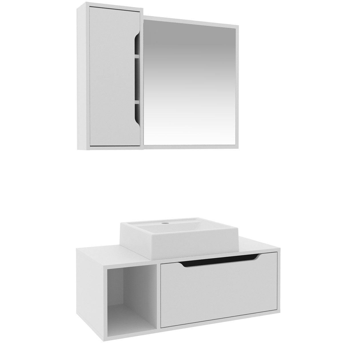 06 kit gabinete e espelheira de banheiro 80 cm com cuba karina