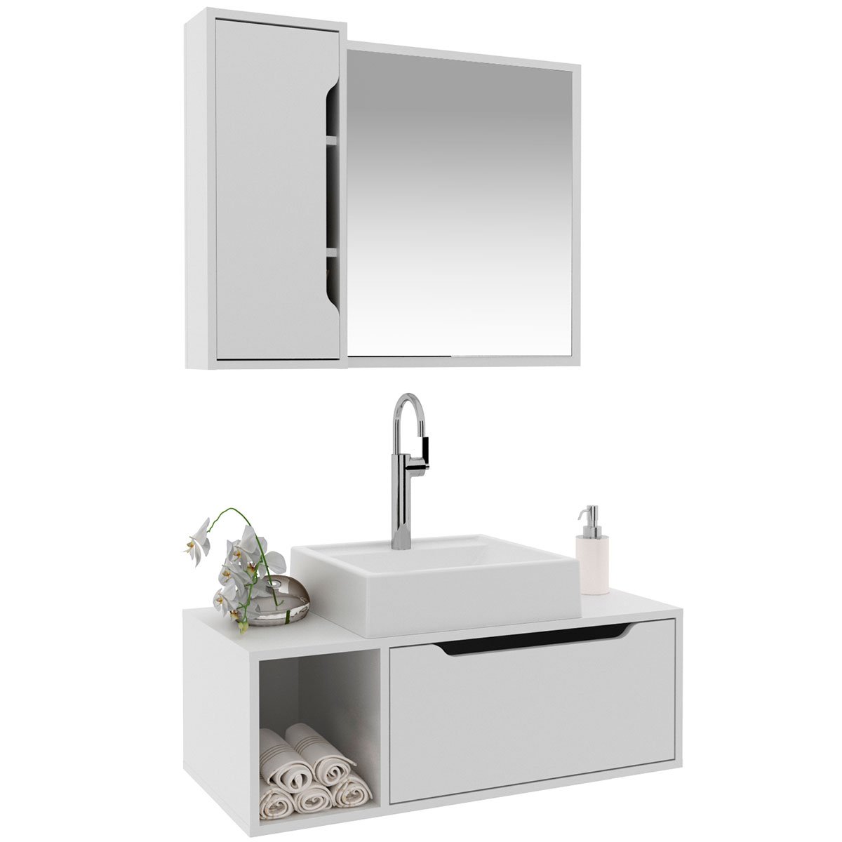 08 kit gabinete e espelheira de banheiro 80 cm com cuba karina