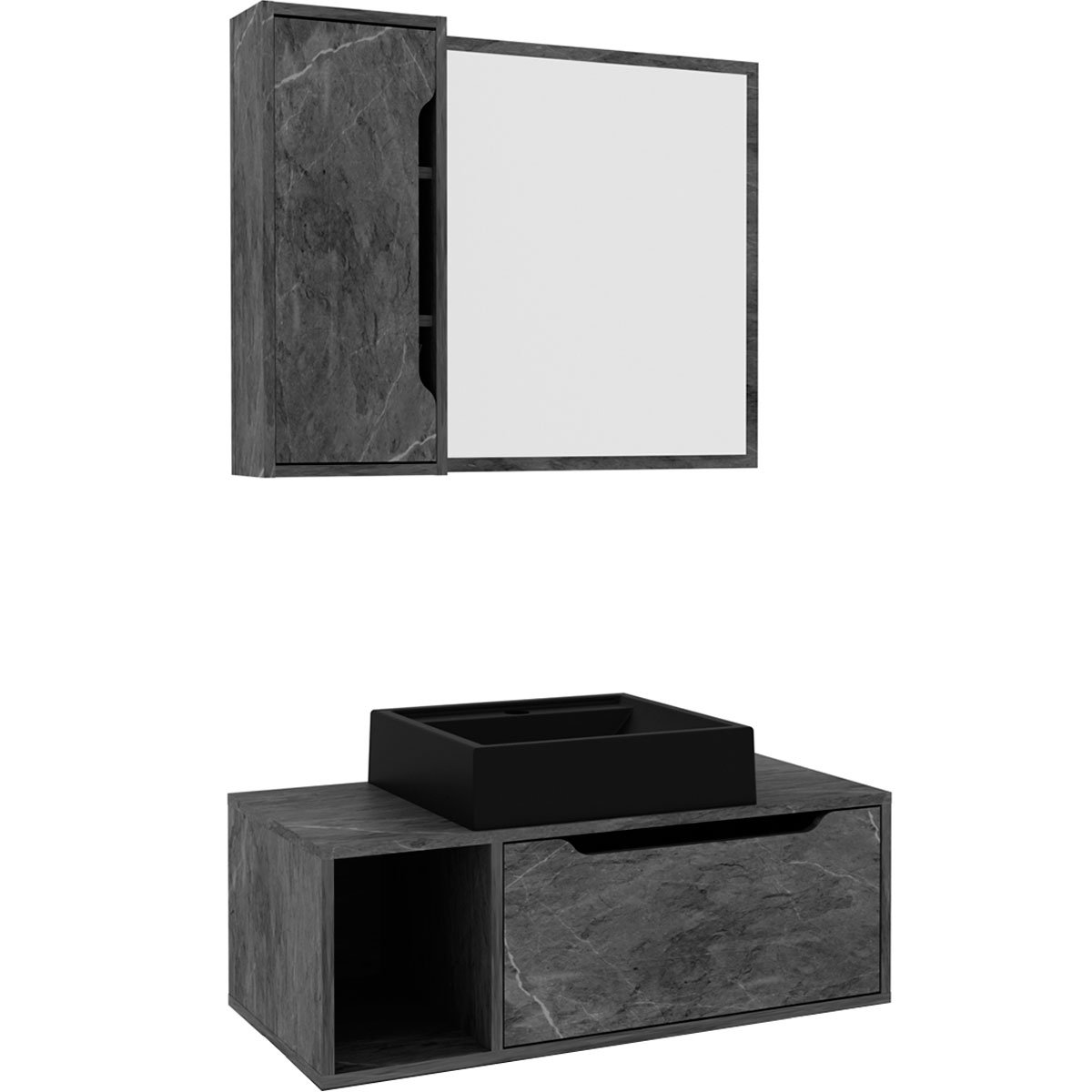 11 kit gabinete e espelheira de banheiro 80 cm com cuba karina