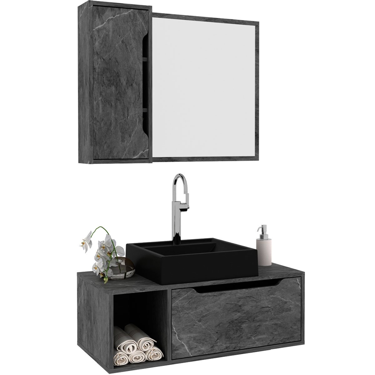 13 kit gabinete e espelheira de banheiro 80 cm com cuba karina