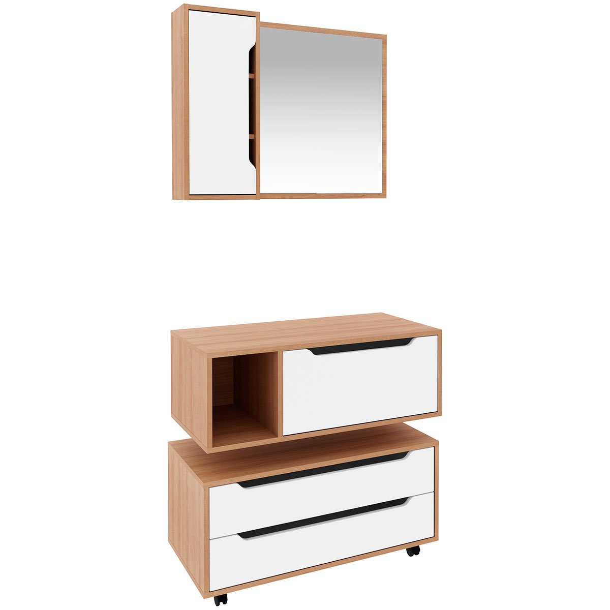 01 kit gabinete balcao e espelheira de banheiro 80 cm karina