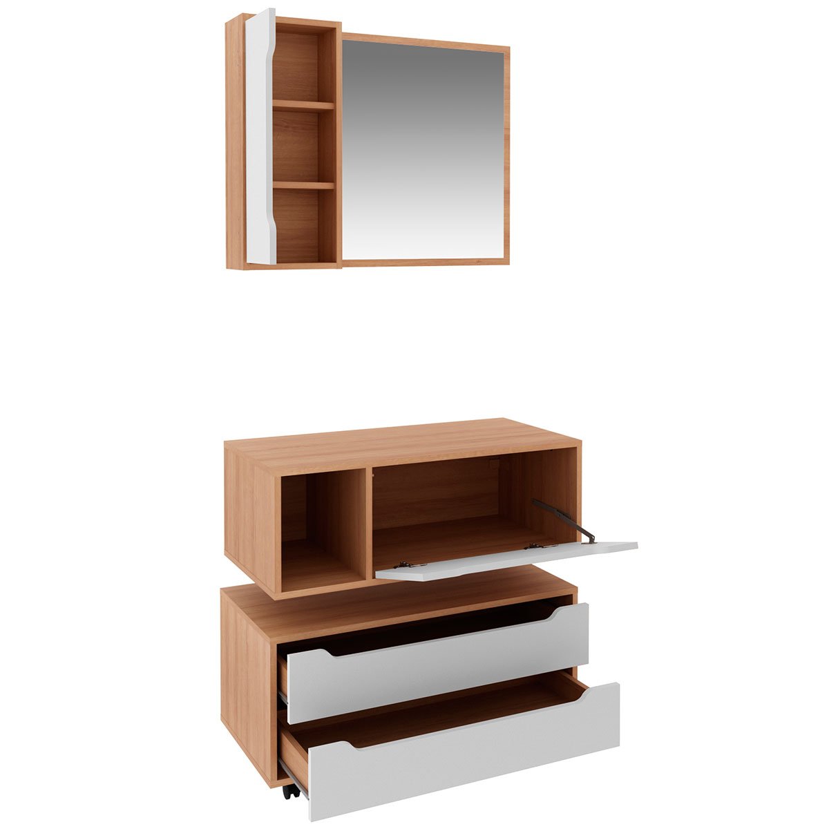 02 kit gabinete balcao e espelheira de banheiro 80 cm karina