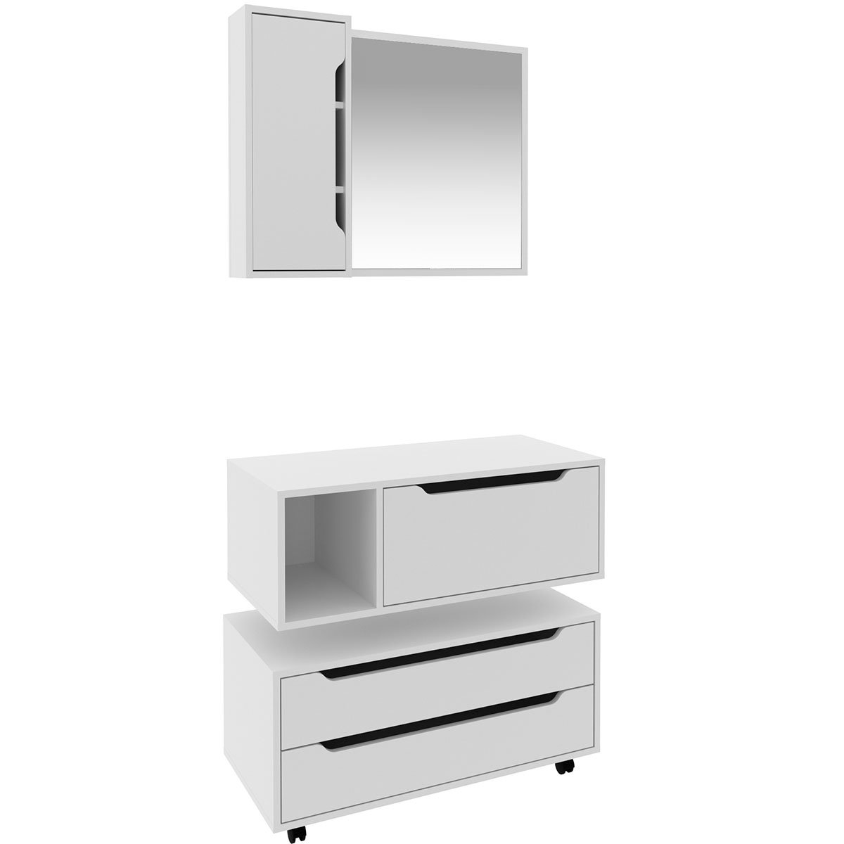 05 kit gabinete balcao e espelheira de banheiro 80 cm karina