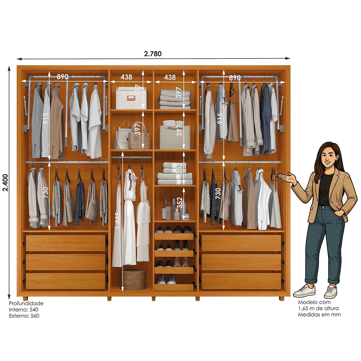 01 guarda roupa 6 portas 100 mdf ripado 278 cm venus