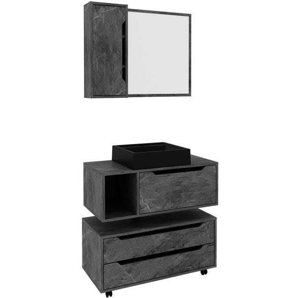 11 kit gabinete balcao e espelheira de banheiro cuba karina marmore lunar