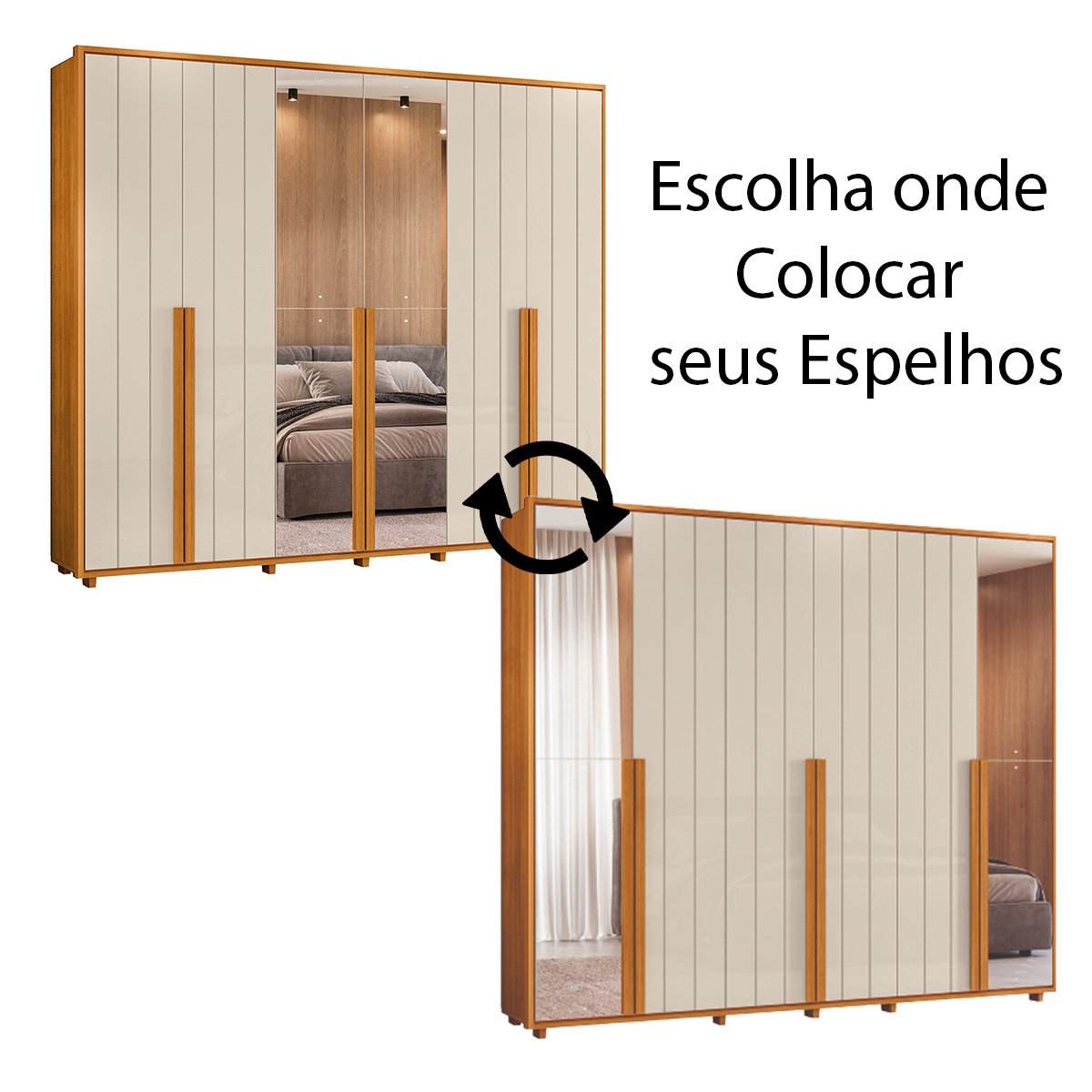 08 guarda roupa 2 portas com espelho 100 mdf ripado venus
