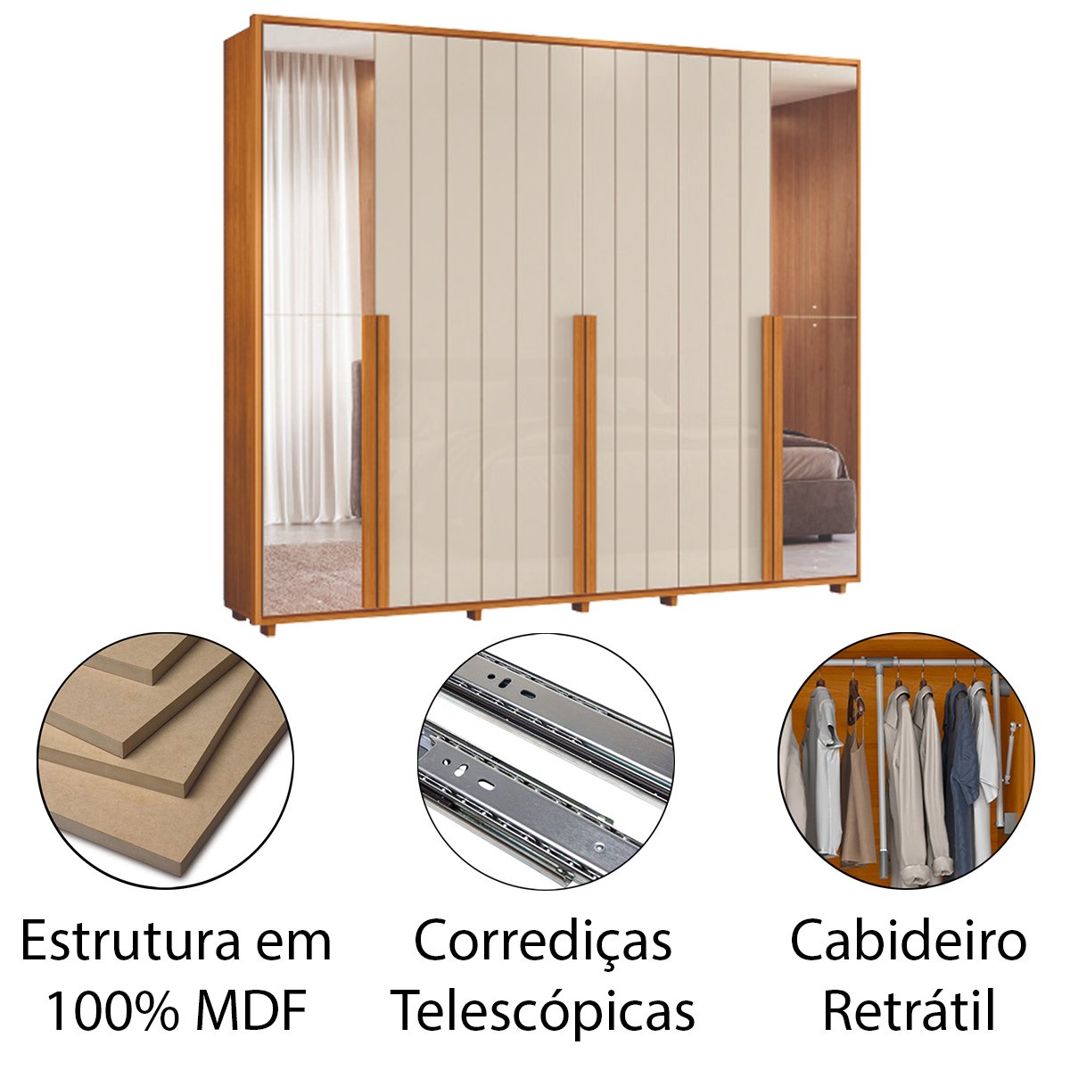 09 guarda roupa 2 portas com espelho 100 mdf ripado venus