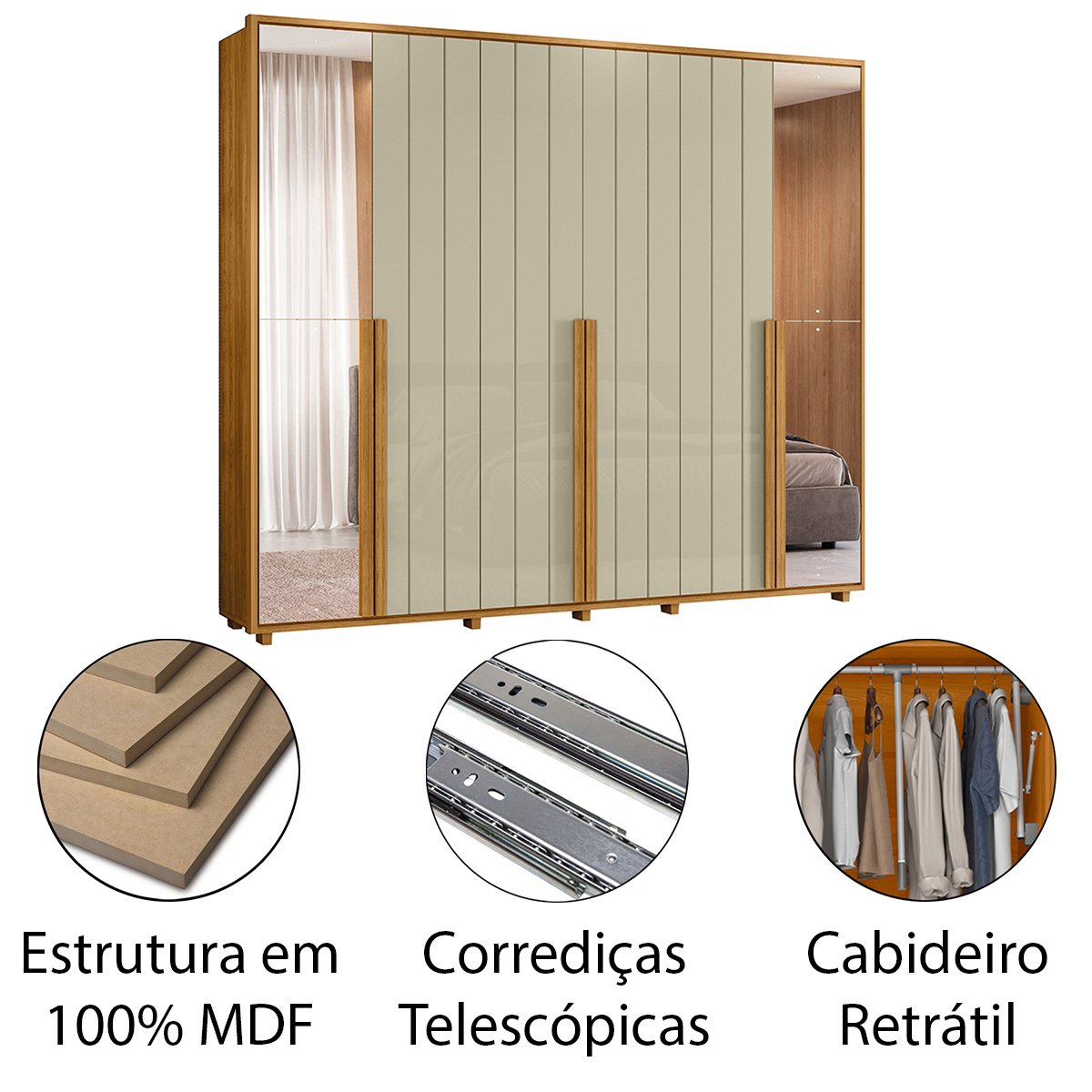 13 guarda roupa 2 portas com espelho 100 mdf ripado venus