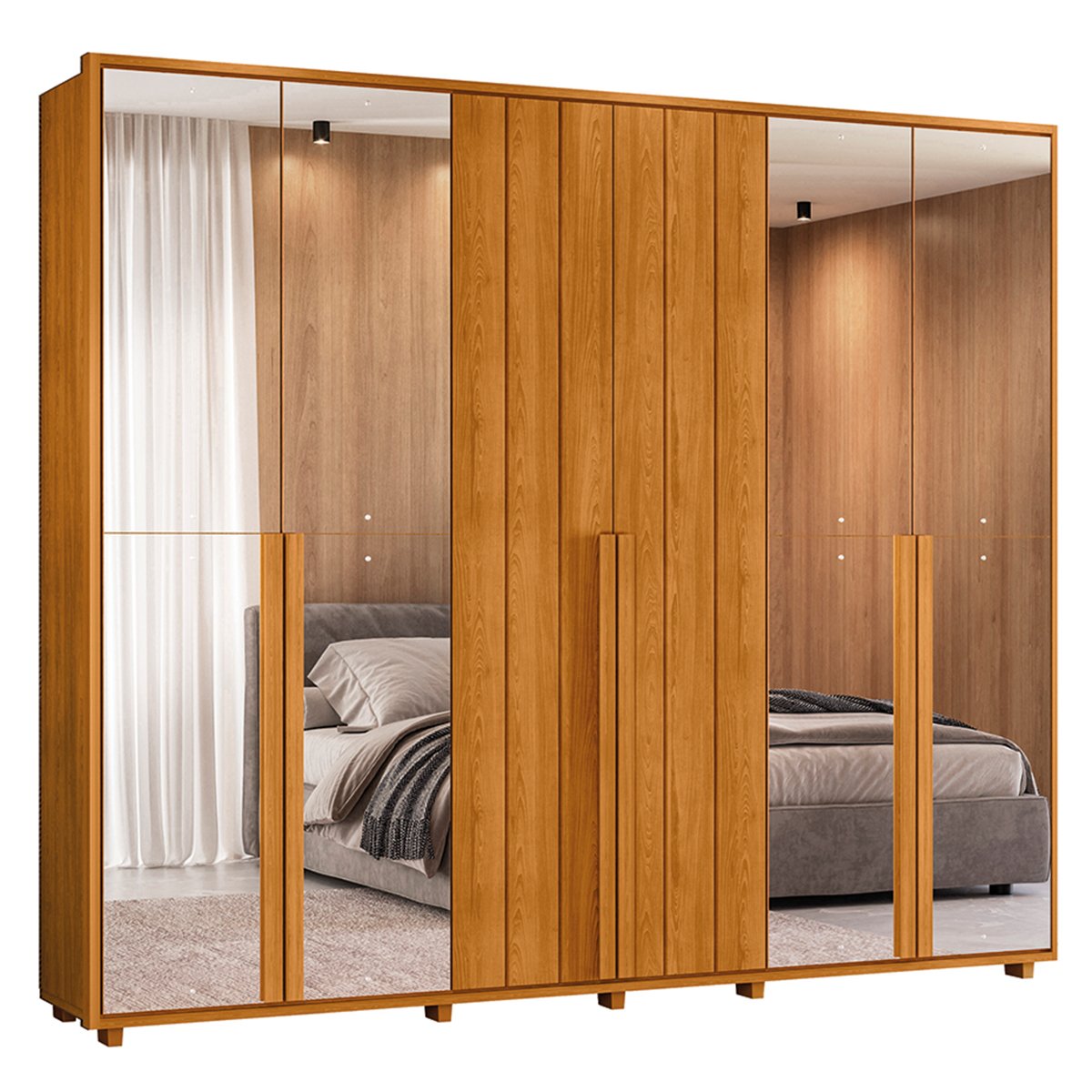 01 guarda roupa 4 portas com espelho 100 mdf 278 cm venus