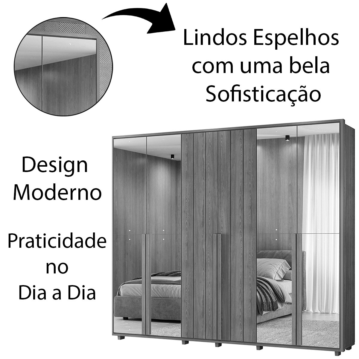 05 guarda roupa 4 portas com espelho 100 mdf 278 cm venus