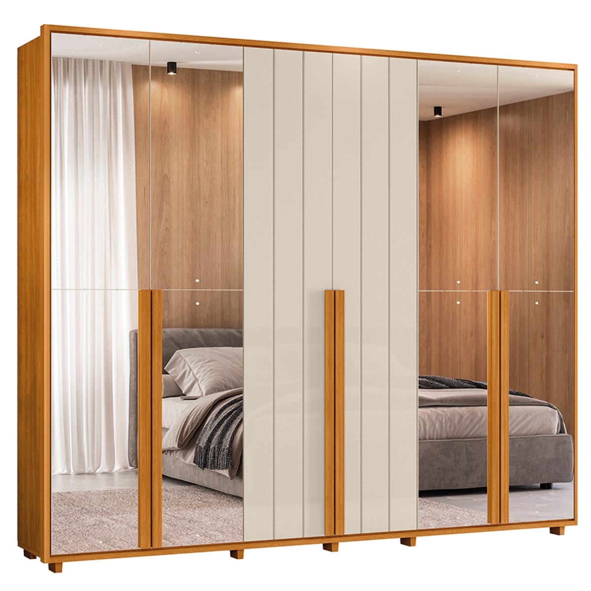 06 guarda roupa 4 portas com espelho 100 mdf 278 cm venus