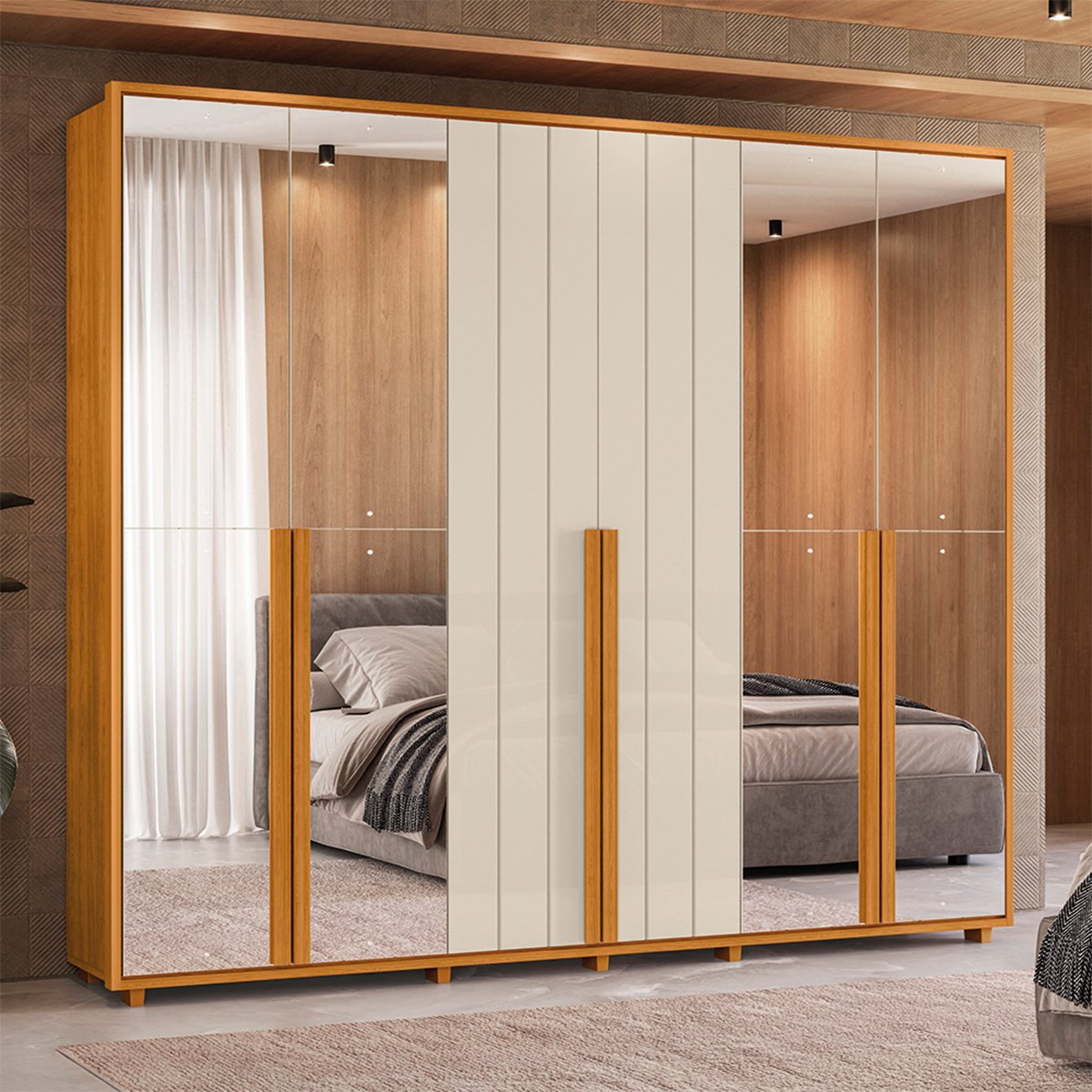 07 guarda roupa 4 portas com espelho 100 mdf 278 cm venus