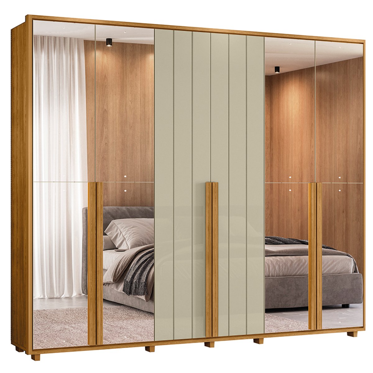 09 guarda roupa 4 portas com espelho 100 mdf 278 cm venus