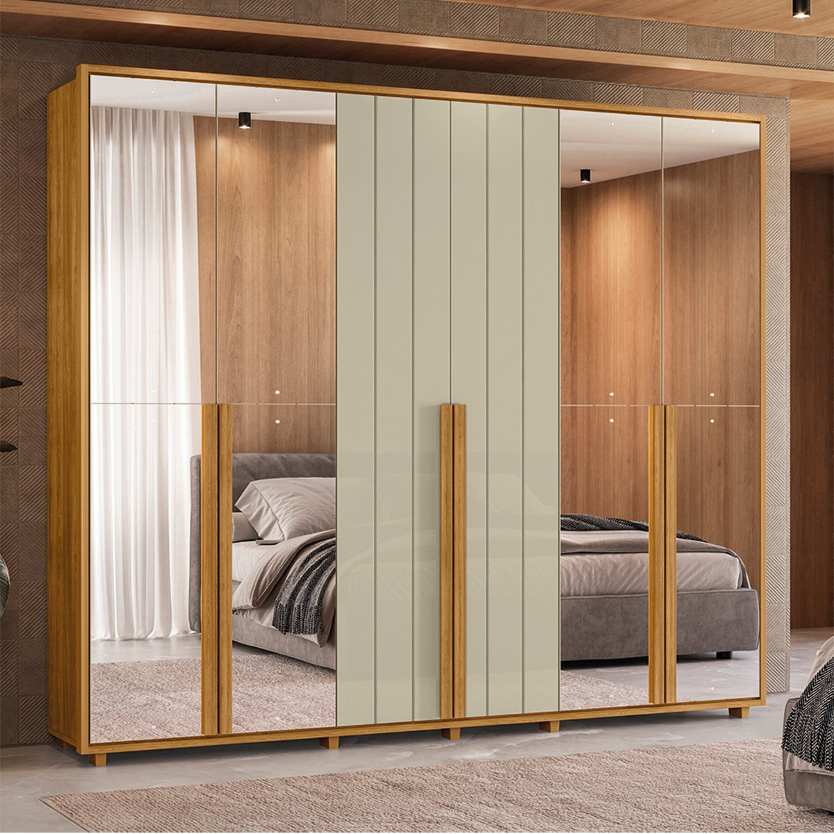 10 guarda roupa 4 portas com espelho 100 mdf 278 cm venus