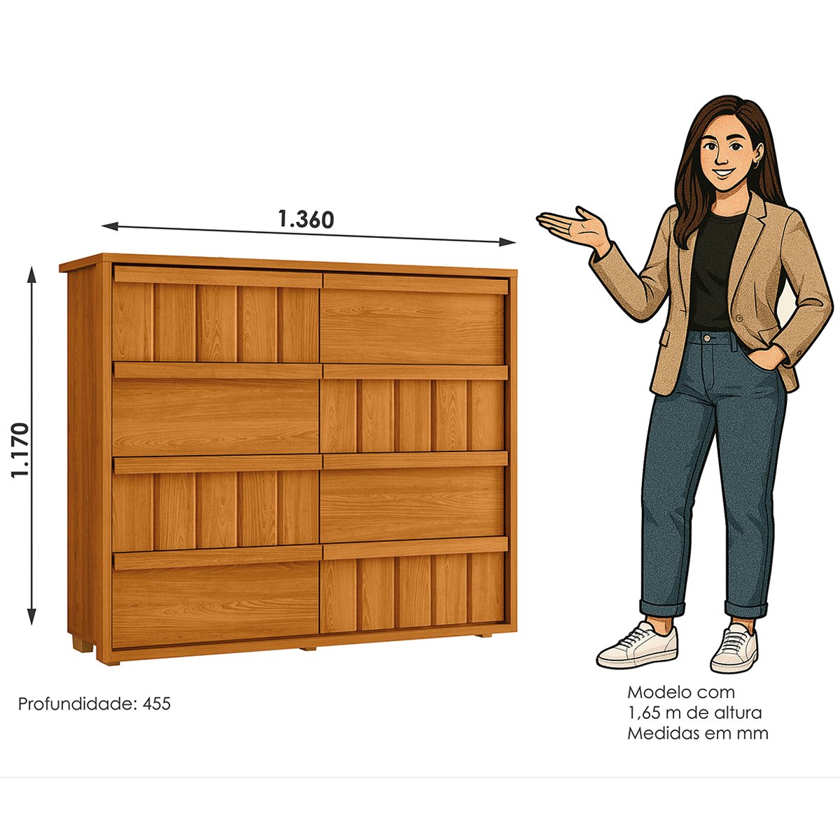 01 comoda grande 8 gavetas 100 mdf ripada talita