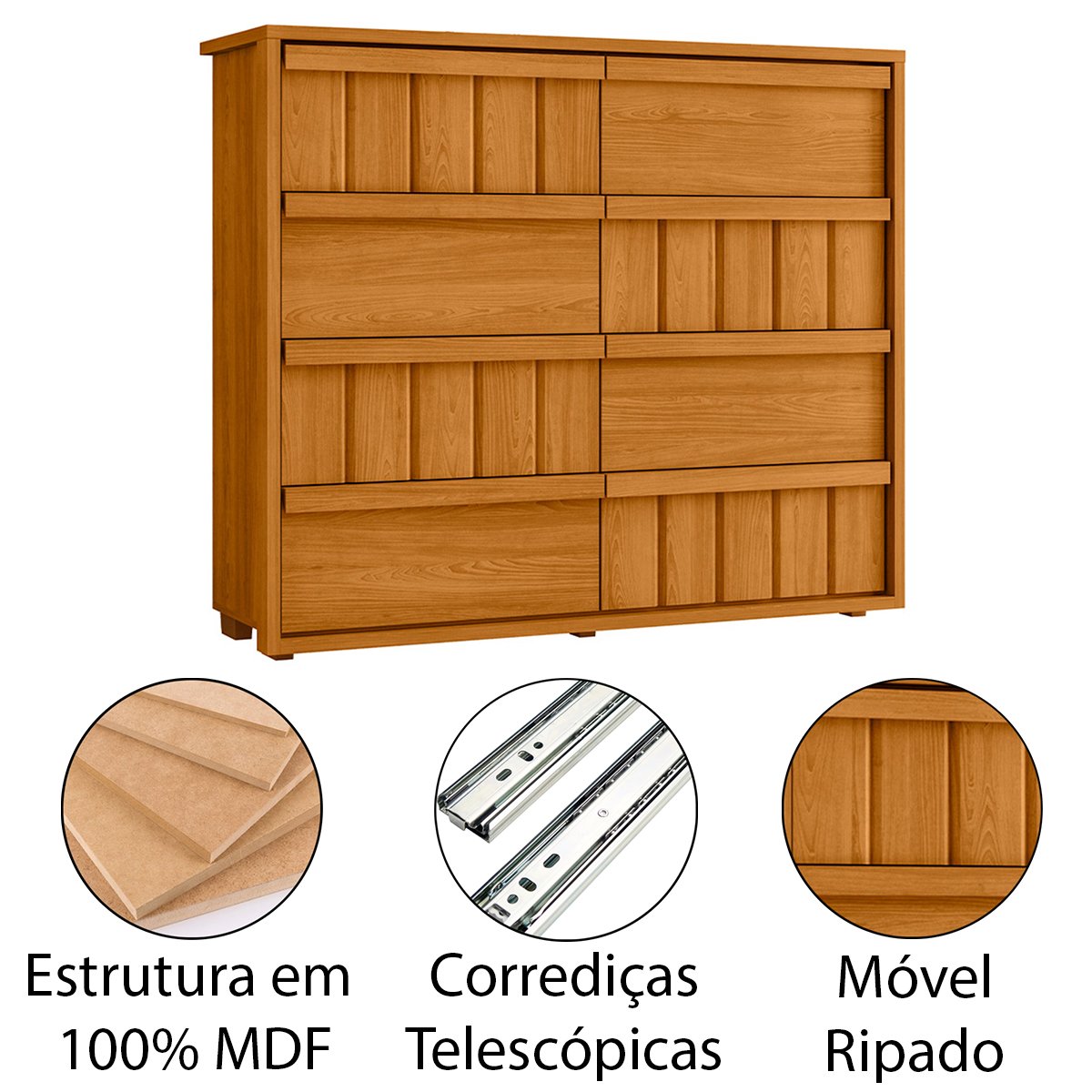 04 comoda grande 8 gavetas 100 mdf ripada talita