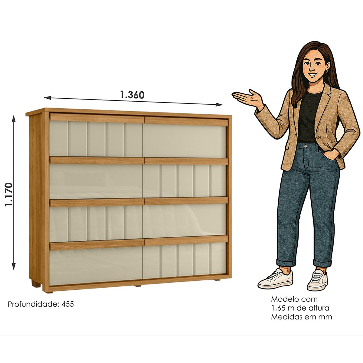 12 comoda grande 8 gavetas 100 mdf ripada talita