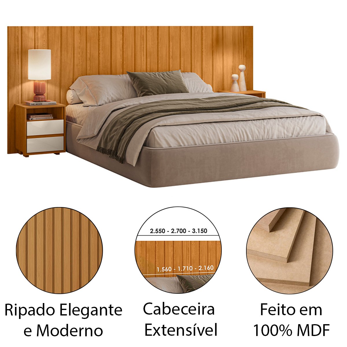 08 cabeceira extensivel 100 mdf ripado com mesas laterais fiona