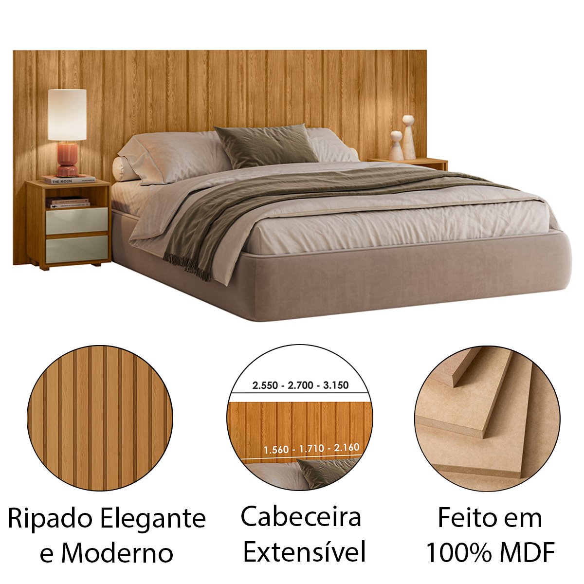 12 cabeceira extensivel 100 mdf ripado com mesas laterais fiona