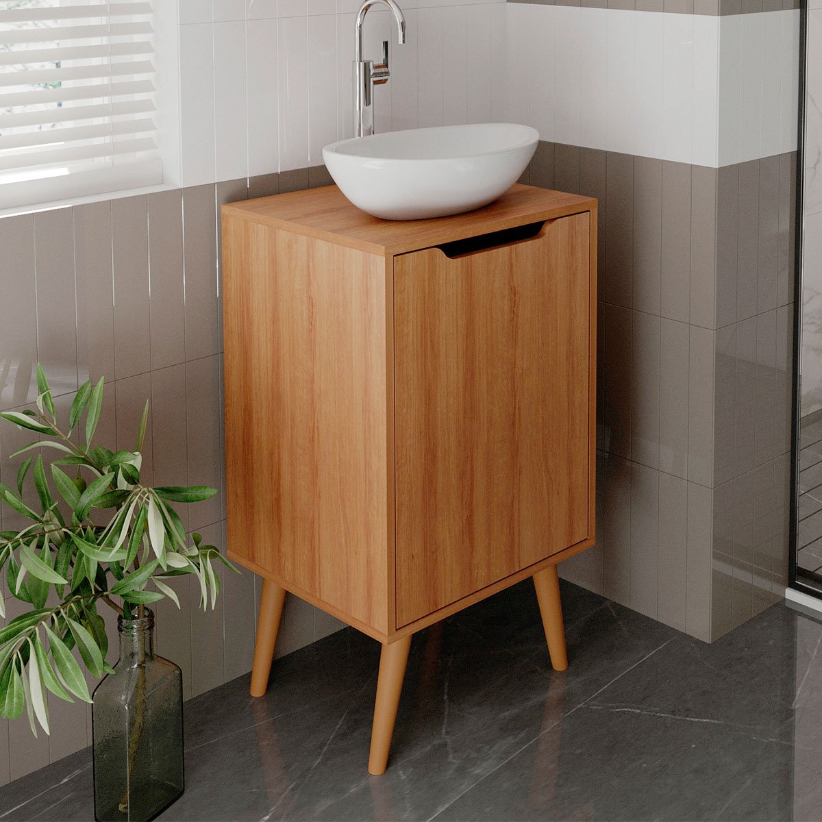02 gabinete para banheiro 45 cm cuba redonda 1 porta retro