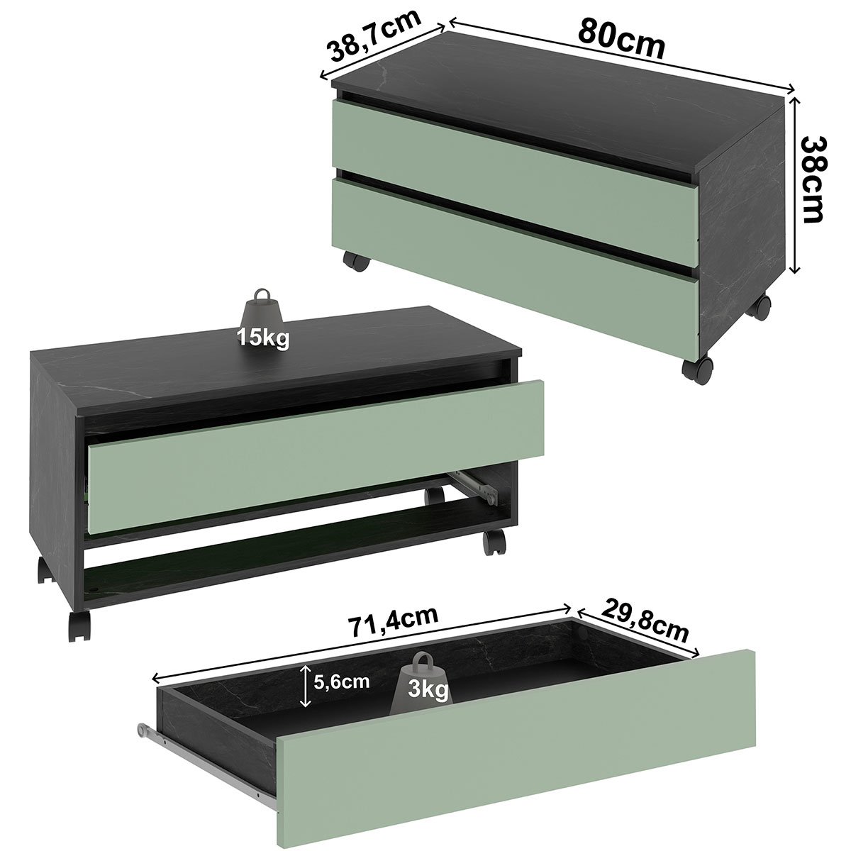21 balcao para gabinete de banheiro 2 gavetas com rodizios